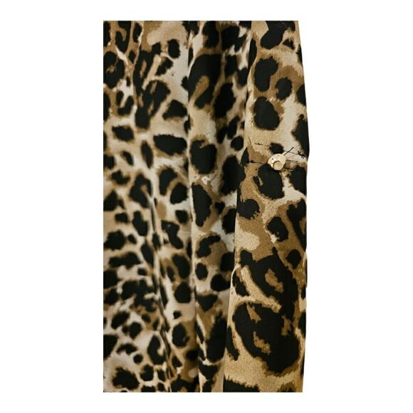 CATO Red Plaid Animal Print Roll Tab Sleeves Henley Top Tunic - Size Small - Picture 6 of 8